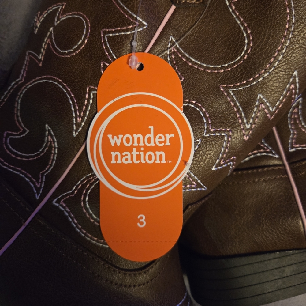 wonder nation Brown Western Boots with Pink Stitching - Picture 2 of 3